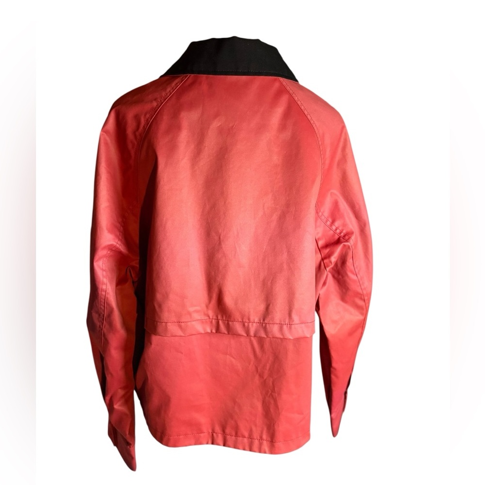 ZARA NWT Waxed Red Barn Jacket With Contrasting Black Collar in Sz XL - Picture 6 of 11